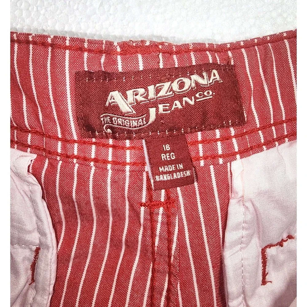 Arizona Jean Co Shorts Youth Size 16 Red White Striped Casual Chino Flat Front
